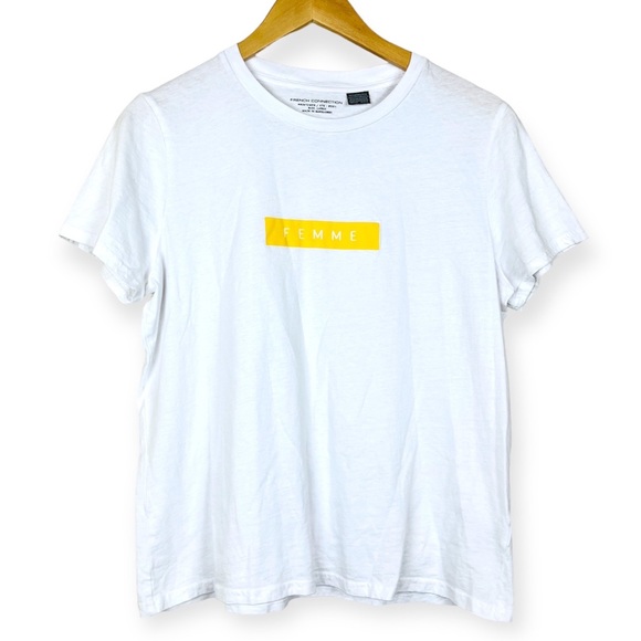 FRENCH CONNECTION UK Femme Boy Fit Graphic T-shirt White LARGE Casual - Picture 1 of 6